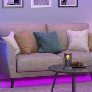 Nightstand with Power Outlet and LED Light, Side End Table with Storage Cabinet, Modern Bedside Table for Bedroom, Living Room