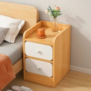 Nightstands 2 Drawers Storage Shelf, Modern End Tables Farmhouse Wood Bedside Table for Living Room and Bedroom Furniture
