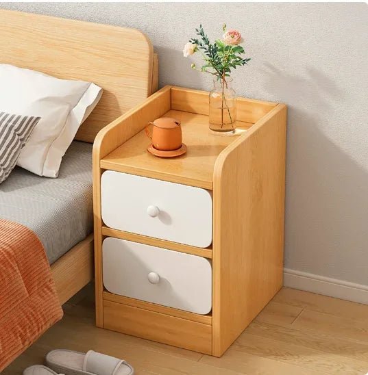 Nightstands 2 Drawers Storage Shelf, Modern End Tables Farmhouse Wood Bedside Table for Living Room and Bedroom Furniture