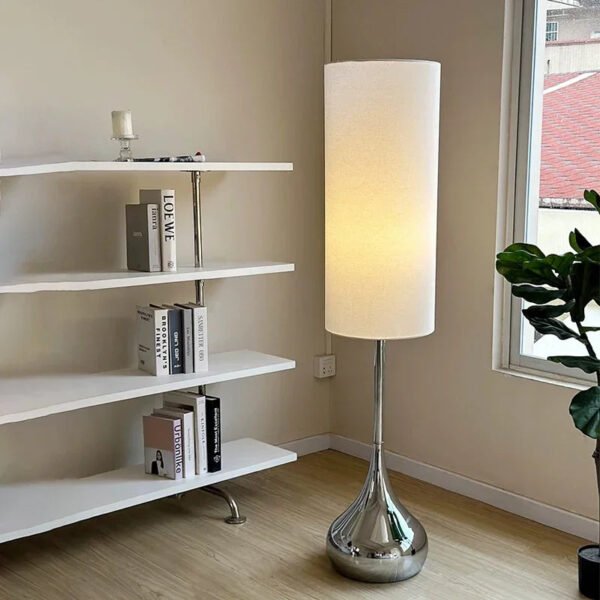 Nordic Minimalist Cream Style Fabric Shade Led Floor Lamp Bedroom Living Room Bedside Lamp Home Decor Sofa Corner Standing Light