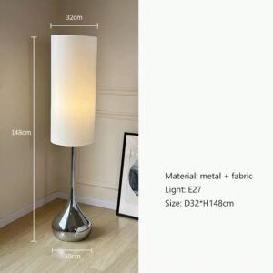 Nordic Minimalist Cream Style Fabric Shade Led Floor Lamp Bedroom Living Room Bedside Lamp Home Decor Sofa Corner Standing Light