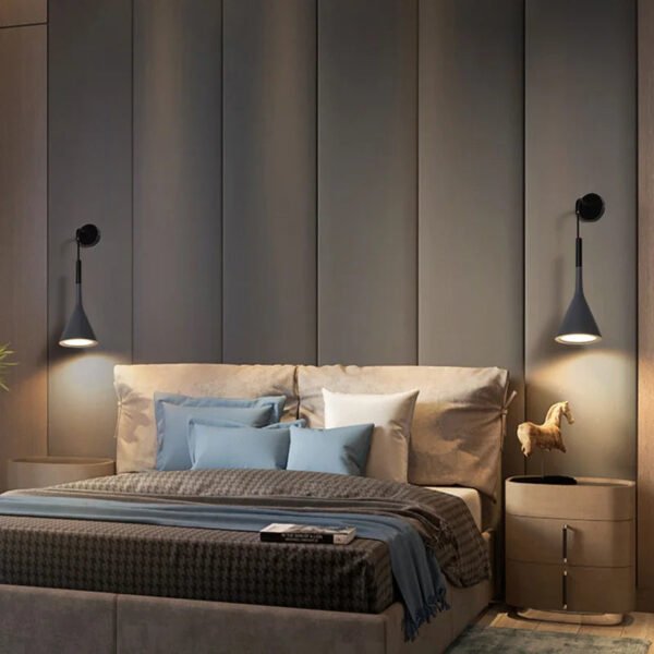 Nordic Modern LED Wall Lamp for Bedroom Home Decor Bedside Read Fixtures E27 Black Grey Stair Aisle Background Wall Lights