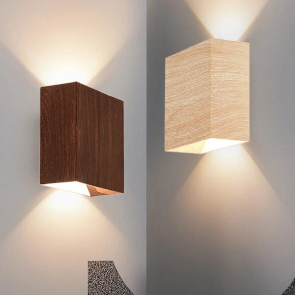 Nordic Wood Wall Lamp LED Original Wooden Walnut Square Room Decor Wall Sconce Bedroom Living Rooms Study Staircase Light Lustre