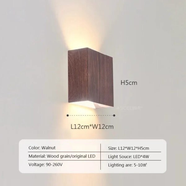 Nordic Wood Wall Lamp LED Original Wooden Walnut Square Room Decor Wall Sconce Bedroom Living Rooms Study Staircase Light Lustre