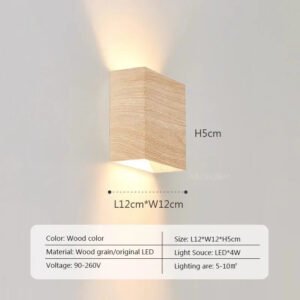 Nordic Wood Wall Lamp LED Original Wooden Walnut Square Room Decor Wall Sconce Bedroom Living Rooms Study Staircase Light Lustre