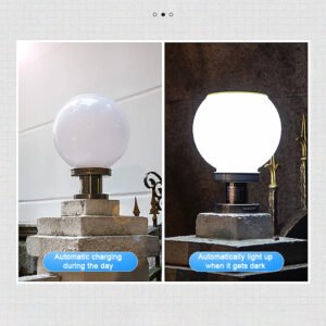 Outdoor Post Light Fixtures Solar Powered Waterproof Courtyard Garden Lawn Street Lights Round Ball Lamp Lighting Fixture