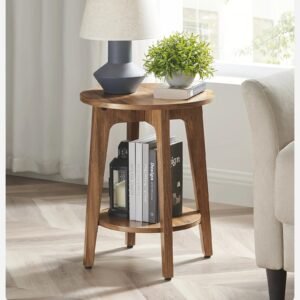 Round-Side-Table-with-Lower-Shelf-End-Table-for-Small-Spaces-Nightstand-for-Living-Room-Bedroom.jpg Round Side Table with Lower Shelf, End Table for Small Spaces, Nightstand for Living Room, Bedroom Mesas de centro para salas Ac