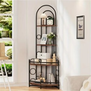 4-storey corner bookshelf stand storage shelf Modern black bookcase ladder standing shelf display shelf plant shelf,