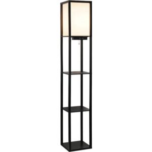 Simple Designs LF1037-BLK Floor Lamp Etagere Organizer Storage Shelf with 2 USB Charging Ports, 1 Charging Outlet and Linen