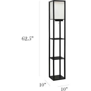 Simple Designs LF1037-BLK Floor Lamp Etagere Organizer Storage Shelf with 2 USB Charging Ports, 1 Charging Outlet and Linen