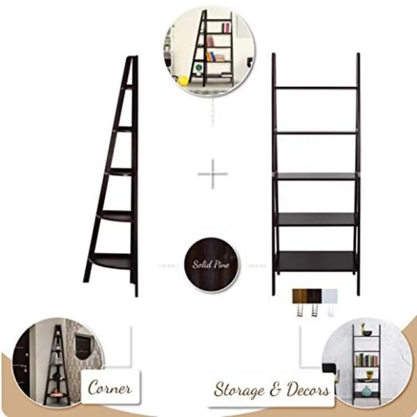 Solid-Pine-Espresso-Corner-Ladder-5-Shelf-Bookcase-Durable-Wood-Construction-Maximizes-Storage-16-x16-x72_ec4f6b22-4c8e-42e0-b98c-6037a1d3916d.jpg Solid Pine Espresso Corner Ladder 5-Shelf Bookcase Durable Wood Construction Maximizes Storage 16"x16"x72" Bedroom & Study Room