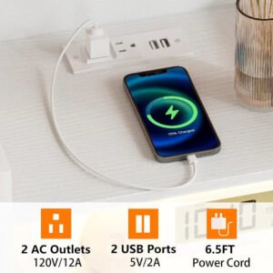 White Dresser with 4 Storage Drawer, Tall Dresser for Bedroom with Led Light and Charging Station, Nightstand Side Table