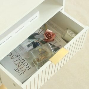 White Nightstand, Mid Century Modern  Small Bedside Table End  for Bedroom with 2-Tier Storage,