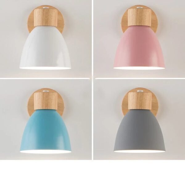 Wooden Nordic Wall Lamp With Switch Modern Wall Sconce For Bedroom Living Room Home Lighting Macaroon 6 Color Steering Head E27