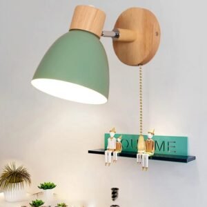 Wooden Nordic Wall Lamp With Switch Modern Wall Sconce For Bedroom Living Room Home Lighting Macaroon 6 Color Steering Head E27