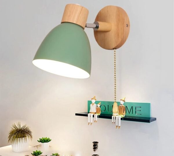 Wooden Nordic Wall Lamp With Switch Modern Wall Sconce For Bedroom Living Room Home Lighting Macaroon 6 Color Steering Head E27
