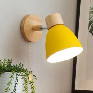 Wooden Nordic Wall Lamp With Switch Modern Wall Sconce For Bedroom Living Room Home Lighting Macaroon 6 Color Steering Head E27