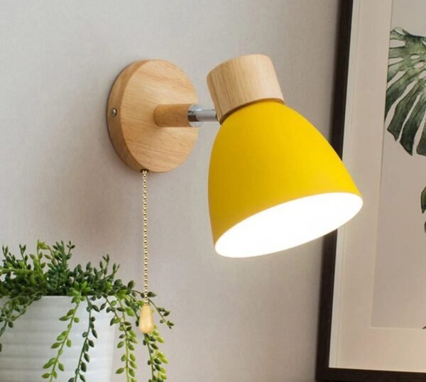 Wooden Nordic Wall Lamp With Switch Modern Wall Sconce For Bedroom Living Room Home Lighting Macaroon 6 Color Steering Head E27