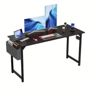 1pc Computer Desk For Small Spaces With Storage Bag, Home Office Work Desk With Headphone Hook, Small Office Desk Study Writing Table