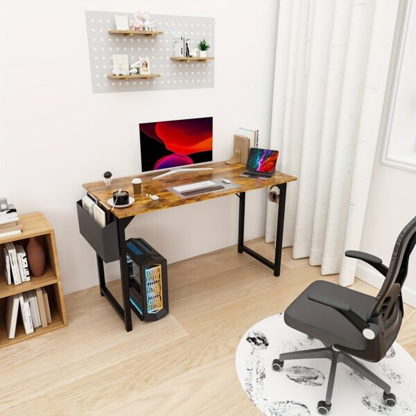 a49da351-dbb7-4094-a162-71c2bc53a8d2.jpg 47 Inches Home Office Small Computer Desk, Work Study Writing Student Kids Bedroom Wood Modern Simple Table With Storage Bag & Headphone Hooks