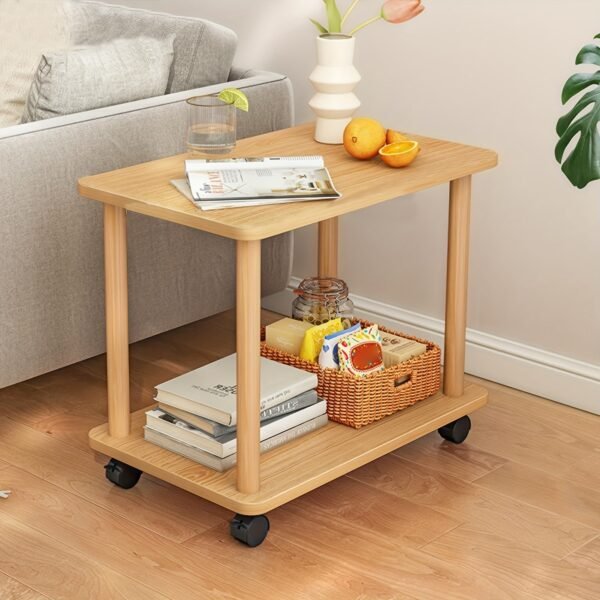 Sturdy Rolling Wooden Side Table with Smooth Wheels - No Leg Design, 2-Tier Storage for Small Spaces - Perfect as Sofa End, Couch, Nightstand or Bedside Table - Modern, Space-Saving Solution for Living Room & Bedroom