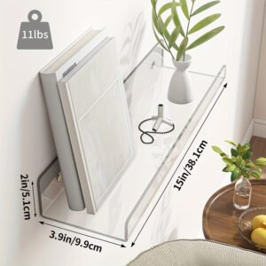 6 Acrylic Shelves, Floating Wall-mounted Shelves, Transparent Display Racks, Invisible Bookshelves, Bathroom Storage Wall Decorations, Space-saving, Easy To Pick Up And Assemble, Simple, Sturdy, Durable 15x3.9 Inches