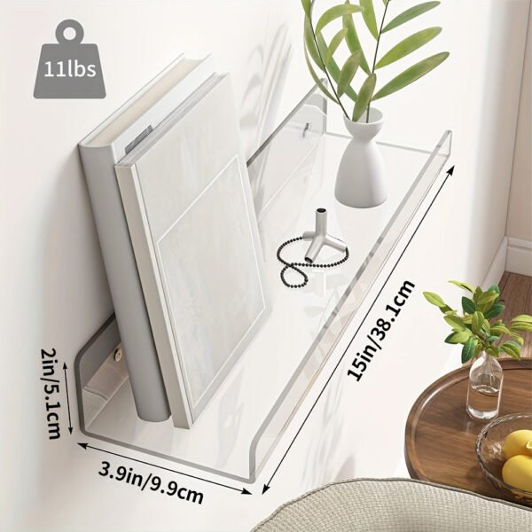 6 Acrylic Shelves, Floating Wall-mounted Shelves, Transparent Display Racks, Invisible Bookshelves, Bathroom Storage Wall Decorations, Space-saving, Easy To Pick Up And Assemble, Simple, Sturdy, Durable 15x3.9 Inches