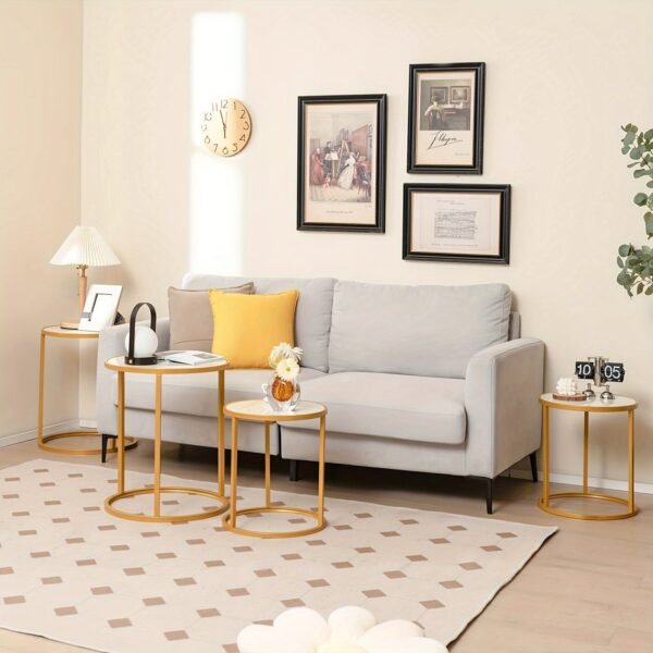 aa5931cf-ca04-405a-b5a5-7dbbeef8dd09.jpg Glamorous Marble Top Round Side Table - 16x16 End Table with Glimmering Golden Metal Frame - Polished Elegance for Your Living Space