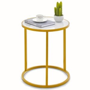 b004c8e9-67f6-462c-b5c1-5b7581a576e9.jpg Glamorous Marble Top Round Side Table - 16x16 End Table with Glimmering Golden Metal Frame - Polished Elegance for Your Living Space