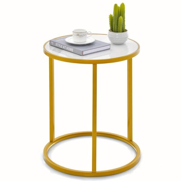 b004c8e9-67f6-462c-b5c1-5b7581a576e9.jpg Glamorous Marble Top Round Side Table - 16x16 End Table with Glimmering Golden Metal Frame - Polished Elegance for Your Living Space