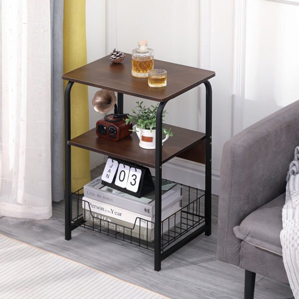 b2e97e61-1f56-44dc-9ed1-13b7d6043660.jpg 3 Tiers End Table Side Table Bedside Table Nightstand with Storage Shelf and Basket for Living Room Bedroom Kitchen and Office, Sofa Table Coffee Table
