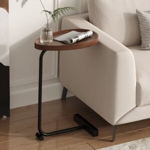 C-Shaped End Table Set of 2, Side Table for Small Spaces, C Table with Metal Frame, Sofa Table, Snack Side Table for Living Room, Bathtub, and Bedside