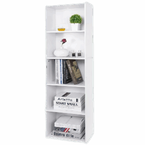 bookcase-4-scale-4x.png 5-Tier Bookshelf Narrow Bookcase Wood Cube Storage Freestanding Open Shelf White
