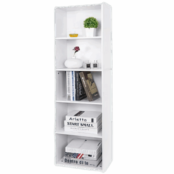 5-Tier Bookshelf Narrow Bookcase Wood Cube Storage Freestanding Open Shelf White