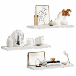 Floating Shelves for Wall, White Wood Wall Shelf Set of 3, 24" Wall Mounted Floating Shelf for Kitchen, Living Room, Bedroom, Bathroom Storage, Book Shelf for Wall Home Decor, Frame Display