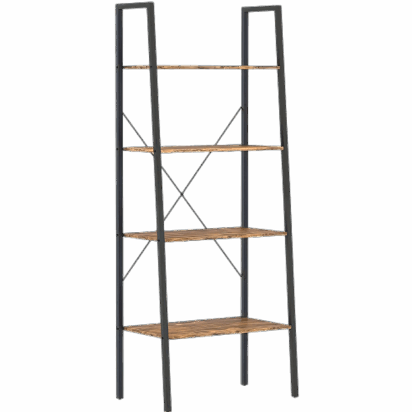 bookcase_page1-4-scale-2x.png 4-Tier Ladder Bookshelf, Industrial Ladder Bookcase, Plant Shelf, Storage Shelf Organizer with Metal Frame for Living Room, Home