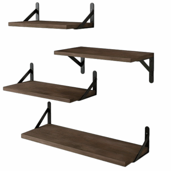 4pcs Rustic Wood Floating Shelves - Durable Storage Solution with Aesthetic Charm - Perfect for Wall Decor in Bathroom, Bedroom & Living Room