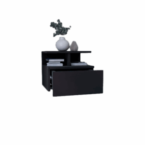 Floating nightstand 12" high with one drawer and 2 shelves on the wall, black