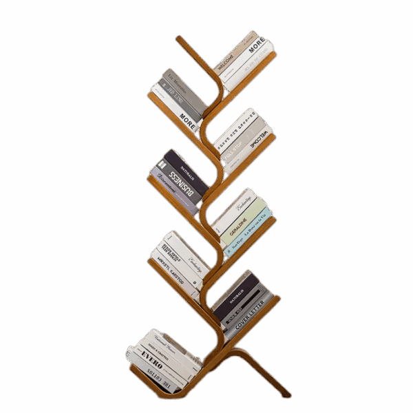bookcase_page2-4-scale-2x.png Tree Bookshelf, 8-Tier Space-Saving Corner Bookcase, Holds Books, CDs, Games, for Bedroom, Living Room, Rustic Brown