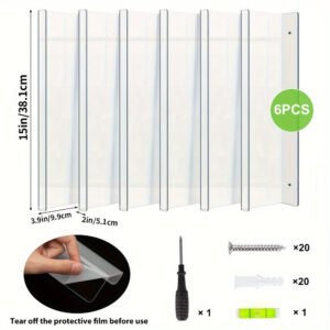 6 Acrylic Shelves, Floating Wall-mounted Shelves, Transparent Display Racks, Invisible Bookshelves, Bathroom Storage Wall Decorations, Space-saving, Easy To Pick Up And Assemble, Simple, Sturdy, Durable 15x3.9 Inches