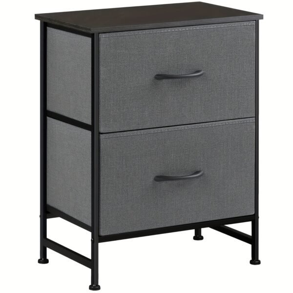 Wooden Nightstand with Spacious 2-Drawer Storage - Compact & Stylish Mini Dresser for Kids Rooms, Bedrooms, Closets & More - Sturdy Wooden Top, Soft Fabric Bins