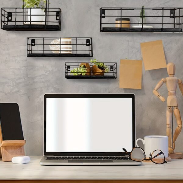 4pcs Floating Shelves, Wall Shelves For Storage, Wall Mounted Hanging Shelves For Living Room Bedroom Bathroom, Wall Decorative Storage Garage Shelf, Saves Space, Classified For Easy Retrieval, Black