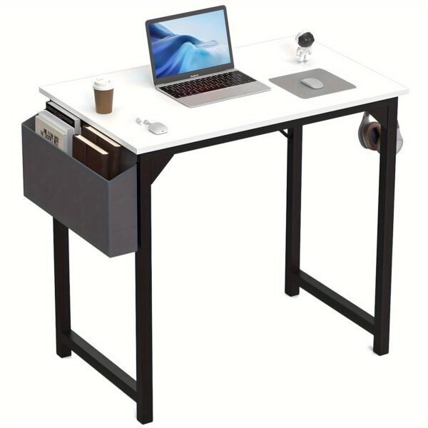 1pc Computer Desk For Small Spaces With Storage Bag, Home Office Work Desk With Headphone Hook, Small Office Desk Study Writing Table