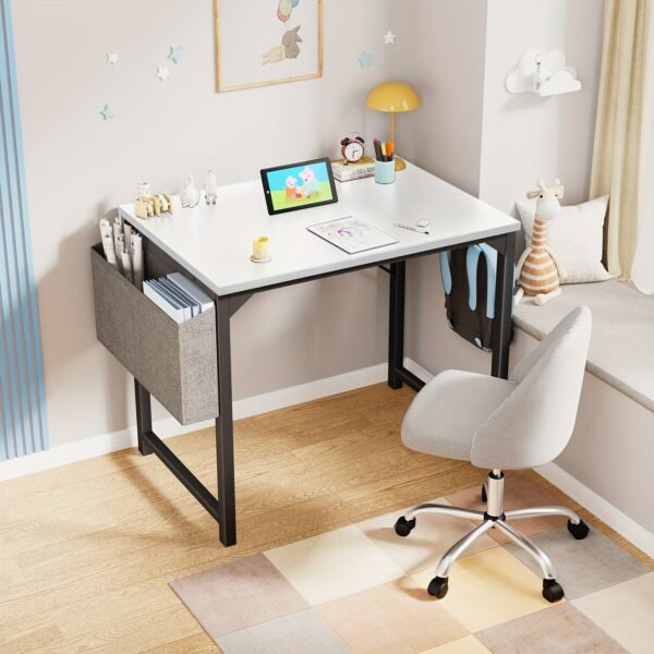 1pc Computer Desk For Small Spaces With Storage Bag, Home Office Work Desk With Headphone Hook, Small Office Desk Study Writing Table