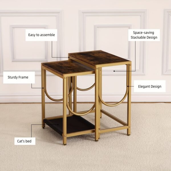 d67287c0-cc10-4d48-b0f0-028004a573e7-1.jpg End Table Set of 2 with Gold Metal Frame Small Side Table for Living Room Bedroom Bedside Sofa Table for Small Space Small End Table Easy Assemble Gold