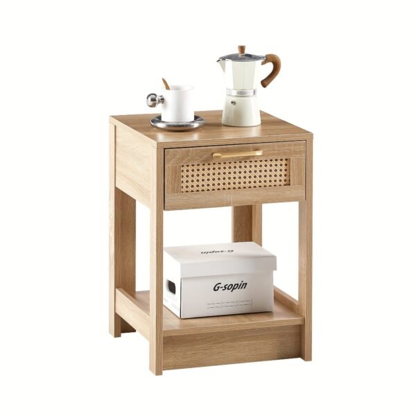 de7def8f-9dca-4d16-8b9b-f5b832a5da23-1.jpg 1pc 15.75" Rattan End Table With Drawer, Modern Nightstand, Side Table For Living Room, Bedroom, Natural