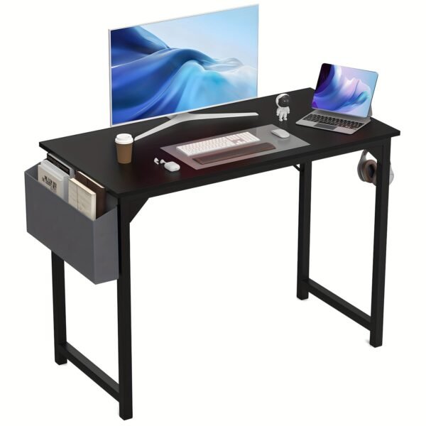 1pc Computer Desk For Small Spaces With Storage Bag, Home Office Work Desk With Headphone Hook, Small Office Desk Study Writing Table