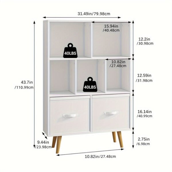 e9d79412-2092-47ae-ac7a-ec97e953f612.jpg 3-level wooden 7-cell bookcase, white minimalism, legged bookcase, open bookcase, nursery children's bookcase and toy storage, freestanding standing cubicle storage rack
