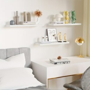 Floating Shelves for Wall, White Wood Wall Shelf Set of 3, 24" Wall Mounted Floating Shelf for Kitchen, Living Room, Bedroom, Bathroom Storage, Book Shelf for Wall Home Decor, Frame Display