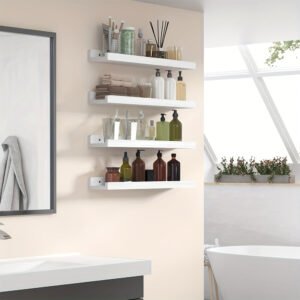 ed64a08f-7db9-40c1-8e3a-f87d0247e616-1.jpg 4pcs Floating Shelves, Shelves, Wall Mounted Shelves for Home Decor and Storage, Modern Ledges for Living Room, Bedroom, Bathroom, Office Easy To Install, Convenient For Classification, Quick To Pick Up, Stable And Reliable (White/Black)23.6x4.3in